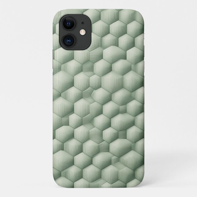 Funda De Case-Mate Para iPhone Textura hexagonal geométrica 3D moderna - Salvia e (Reverso)