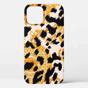 Funda Para iPhone 12 Textura leopardo con estampado barroco dorado