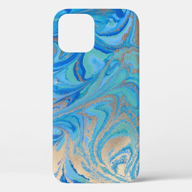 Funda De Case-Mate Para iPhone Textura líquida azul y dorada (Reverso )