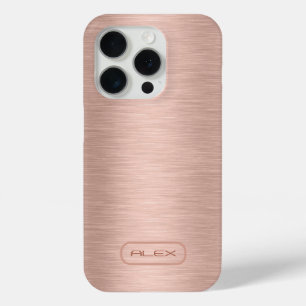 Funda Para iPhone 15 Pro Textura metálica de rosa-oro, monograma personaliz