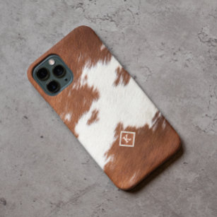 Funda Para iPhone 14 Pro De Case-Mate Textura piel de vaca marrón y blanco Monograma