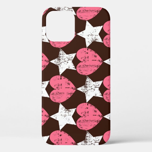 Funda De Case-Mate Para iPhone Textura Retro Threadbare Hearts Stars (Reverso )