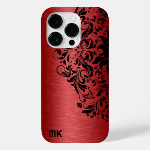 Funda Para iPhone 14 Pro De Case-Mate Textura roja metálica Lazo negro y texto