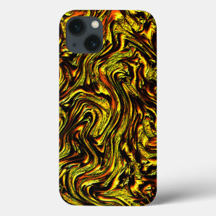 Funda Para iPhone 13 Textura rústica dorada con trazos oscuros y naranj