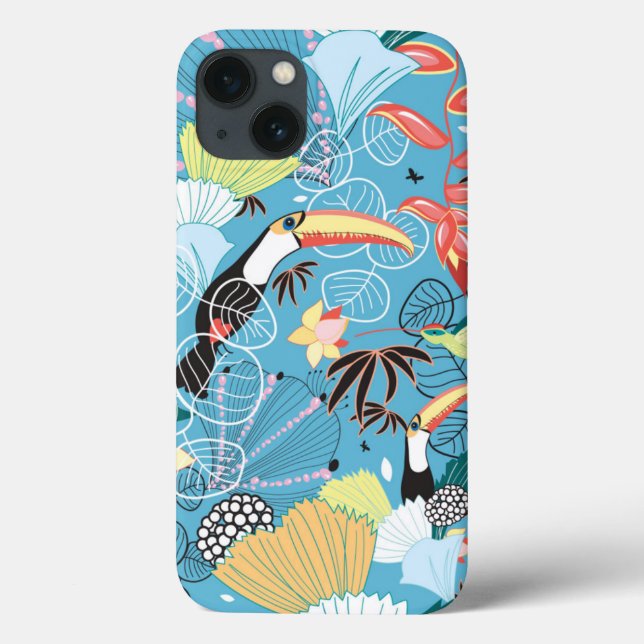 Funda De Case-Mate Para iPhone Textura tropical con tocanes y colibríes (Reverso)