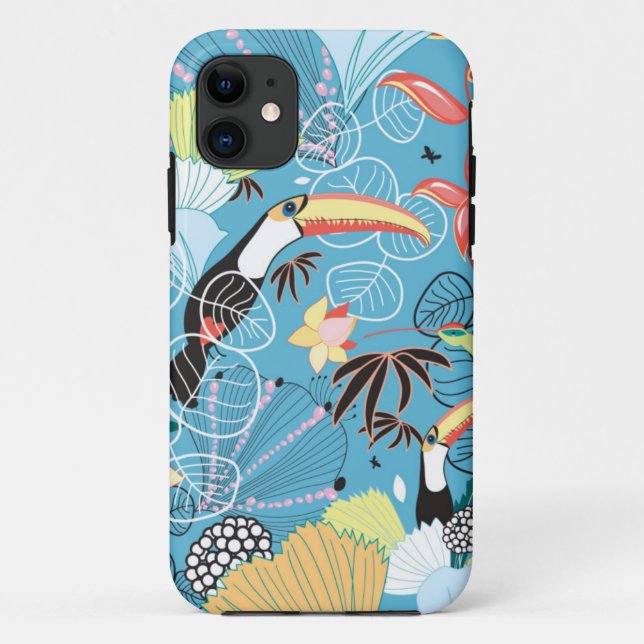 Funda De Case-Mate Para iPhone Textura tropical con tocanes y colibríes (Reverso)