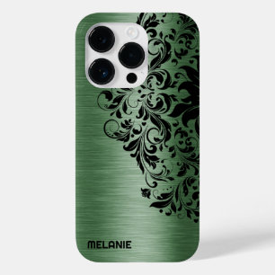 Funda Para iPhone 14 Pro De Case-Mate Textura verde del bosque metálico Lace negro y tex