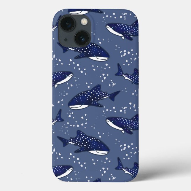 Funda De Case-Mate Para iPhone Tiburón ballena estrellado (oscuro) (Reverso)