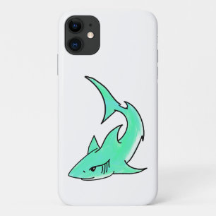 Funda Para iPhone 11 tiburón sonriente de dibujos animados azul verde m