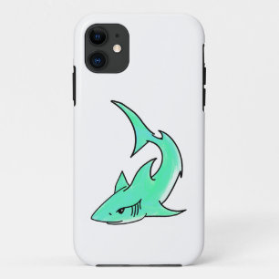 Funda Para iPhone 11 tiburón sonriente de dibujos animados azul verde m
