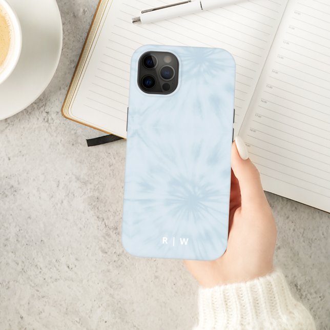 Funda De Case-Mate Para iPhone Tie Dye | Monograma estilo moderno azul pastel (Subido por el creador)