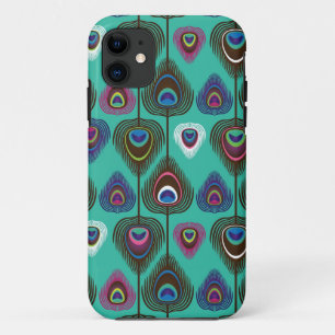 Funda Para iPhone 11 tierno patrón de plumas de pavo real