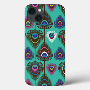 Funda Para iPhone 13 tierno patrón de plumas de pavo real