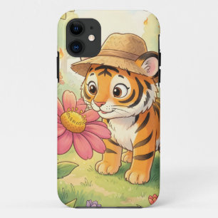 Funda Para iPhone 11 Tierno tigre joven con sombrero en jardín