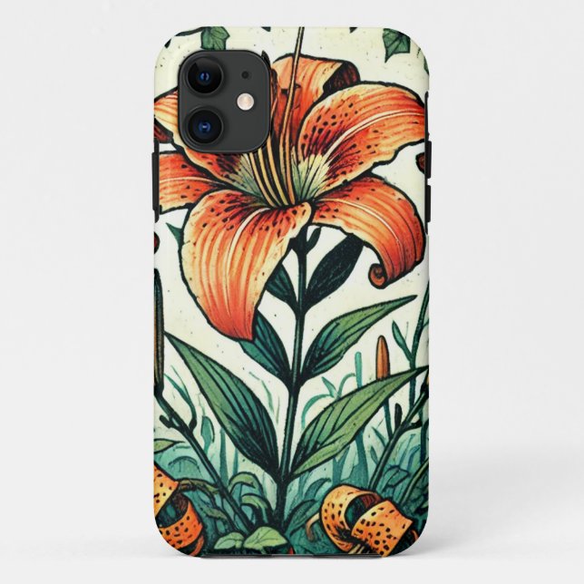 Funda De Case-Mate Para iPhone Tigerlily Ilustracion Lilis de tigre lirios de ver (Reverso)