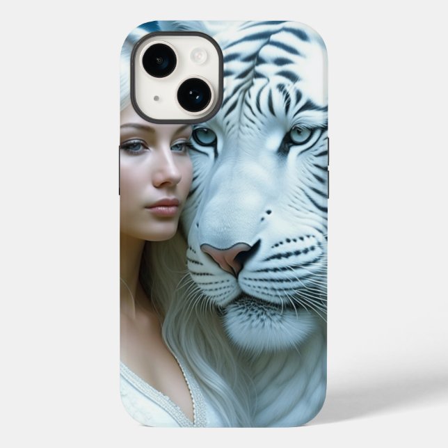Funda De Case-Mate Para iPhone Tigre blanco místico y mujer (Reverso )
