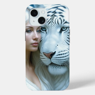 Funda Para iPhone 15 Tigre blanco místico y mujer