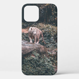 FUNDA PARA iPhone 12 TIGRE BLANCO SOBRE PIEDRA GRIS