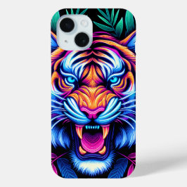 Funda Para iPhone 15 Tigre de neón y hojas de selva