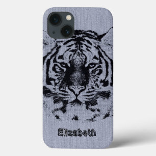 Funda Para iPhone 13 Tigre en grano de madera gris