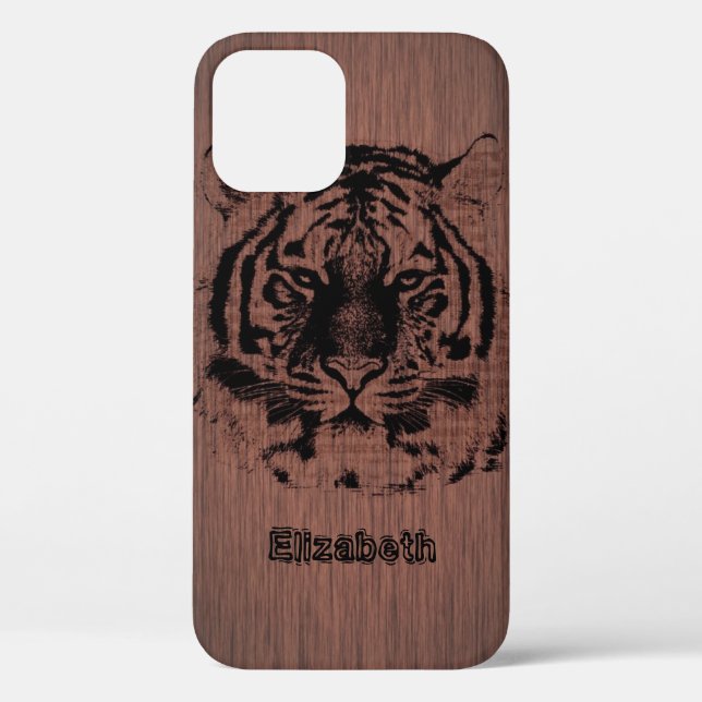 Funda De Case-Mate Para iPhone Tigre en madera oscura (Reverso )