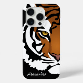 Funda Para iPhone 15 Pro Tigre, gato salvaje en negro