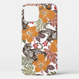 Funda Para iPhone 12 Tigre Hibiscus, Patrón Exótico.