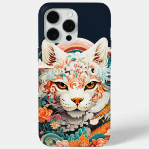 Funda Para iPhone 15 Pro Max Tigre lindo con flores Cortado de papel