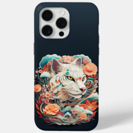 Funda Para iPhone 15 Pro Max Tigre lindo con flores Corte de papel