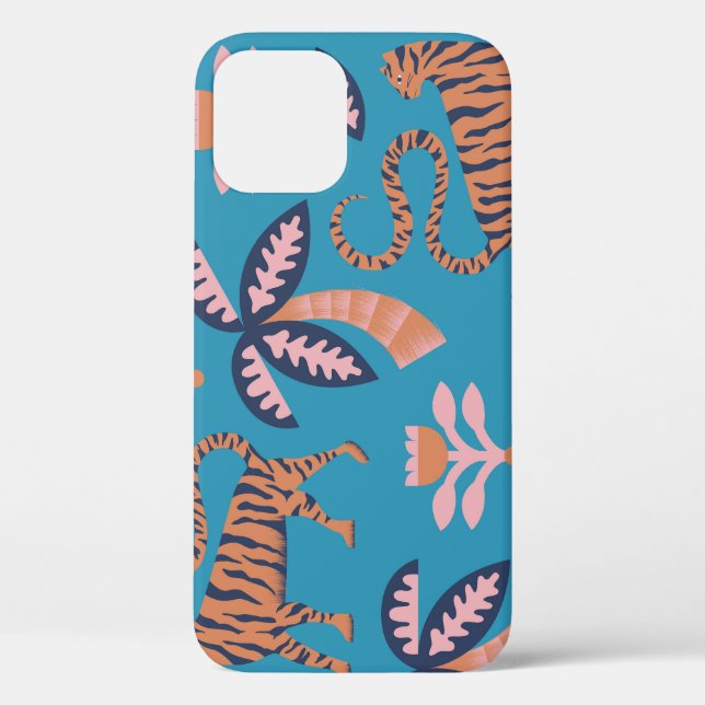 Funda De Case-Mate Para iPhone Tigre retro, palmera, patrón de flor (Reverso )