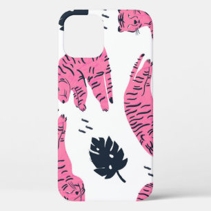 Funda Para iPhone 12 Tigre Rosa Tropical: Vintage de mano.