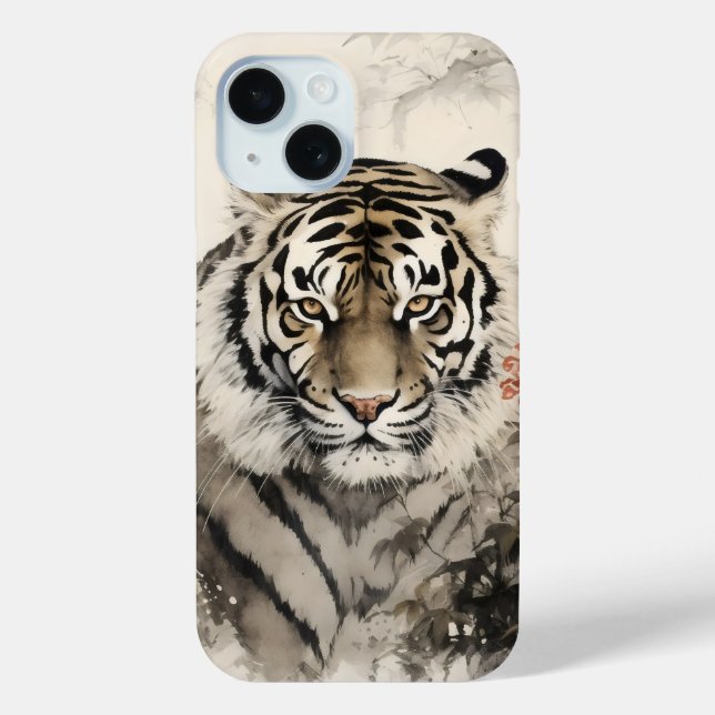 Funda De Case-Mate Para iPhone Tigre y flores (Reverso )