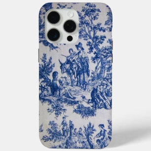 Funda Para iPhone 15 Pro Max Tile de jouy azul y blanco elegante