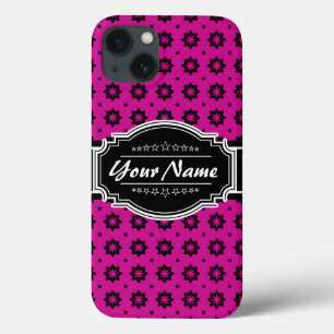 Funda Para iPhone 13 Tile floral rosa y negro caliente personalizado