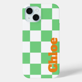 Funda Para iPhone 15 Tile Y2K del tablero de ajedrez verde retro