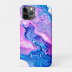 Funda Para iPhone 11 Pro Tinta rosa azul y geodésica púrpura