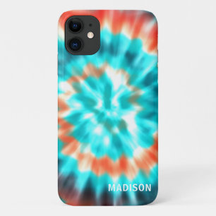 Funda Para iPhone 11 Tinte Moderno Azul Naranja Nombre Personalizado