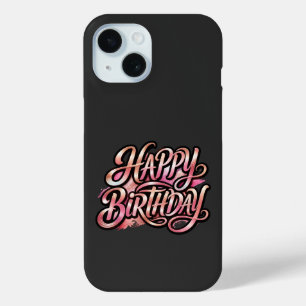 Funda Para iPhone 15 Tipografía Brillante de Cumpleaños en Rosa Chic