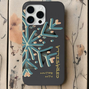 Funda Para iPhone 15 Pro Max Tipografía cutánea copo de nieve de invierno girat