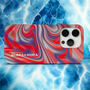 Funda Para iPhone 15 Pro Tipografía de mármol rojo gris azul gris moderno a