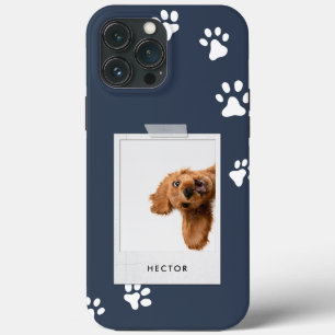 Funda Para iPhone 13 Pro Max Tipografía de mascota fotográfico de época azul ma