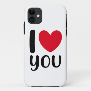 Funda Para iPhone 11 Tipografía de Te Amo Corazón Rojo Negro San Valent