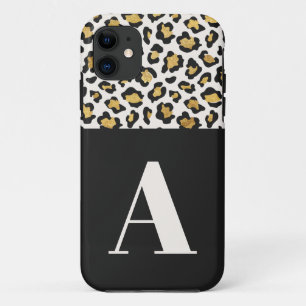 Funda Para iPhone 11 Tipografía inicial del leopardo negrita oro modern