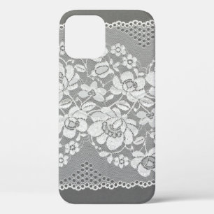 Funda Para iPhone 12 Tira recta de tela de encaje de color blanco sobre