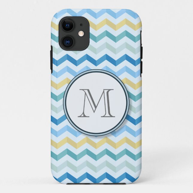 Funda De Case-Mate Para iPhone Tiras de Chevron con monograma redondo (Reverso)