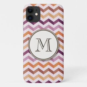 Funda Para iPhone 11 Tiras de Chevron de Candy Rosa de Pluma y Monogram
