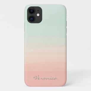 Funda Para iPhone 11 Tiras de color de agua pastel Vidrio de mar y nomb