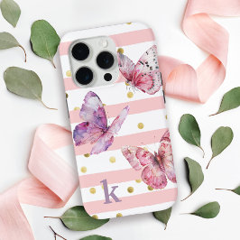 Funda Para iPhone 15 Pro Tiras de tinta de Chica y mariposas