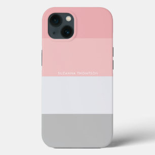 Funda Para iPhone 13 Tiras horizontales modernas Pastel rosa y gris