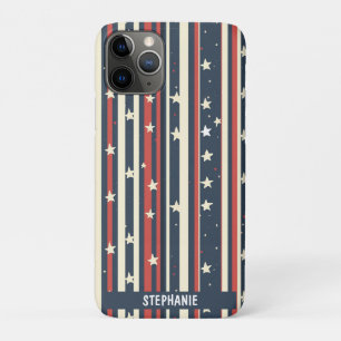 Funda Para iPhone 11 Pro Tiras rojas, blancas y azules con estrellas (2)
